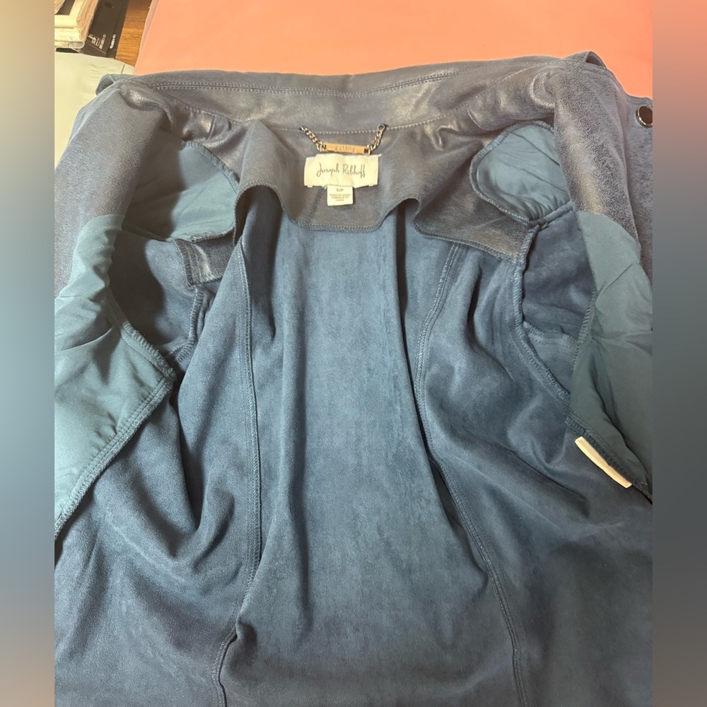 Joseph Ribkoff Studded Vegan Leather Jacket Blue - Picture 10 of 11